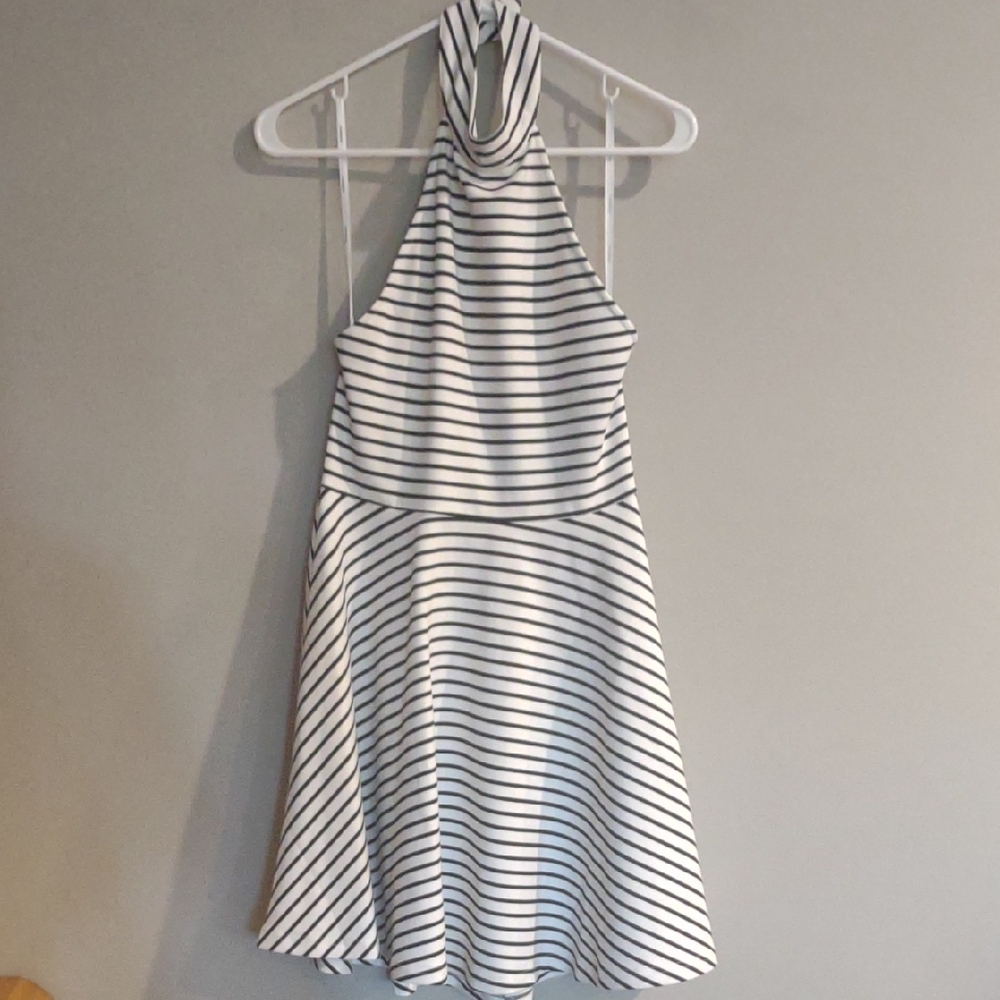 MINKPINK Women's Medium Black and White Striped Halter Dress